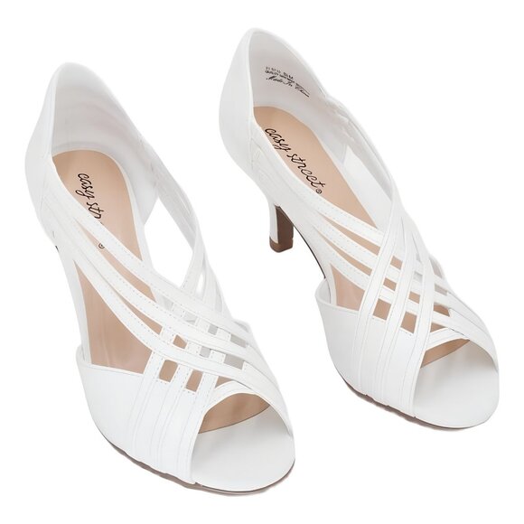 Easy Street Shoes - Easy Street Peep Toe Strappy Dress Pumps White 8.5M